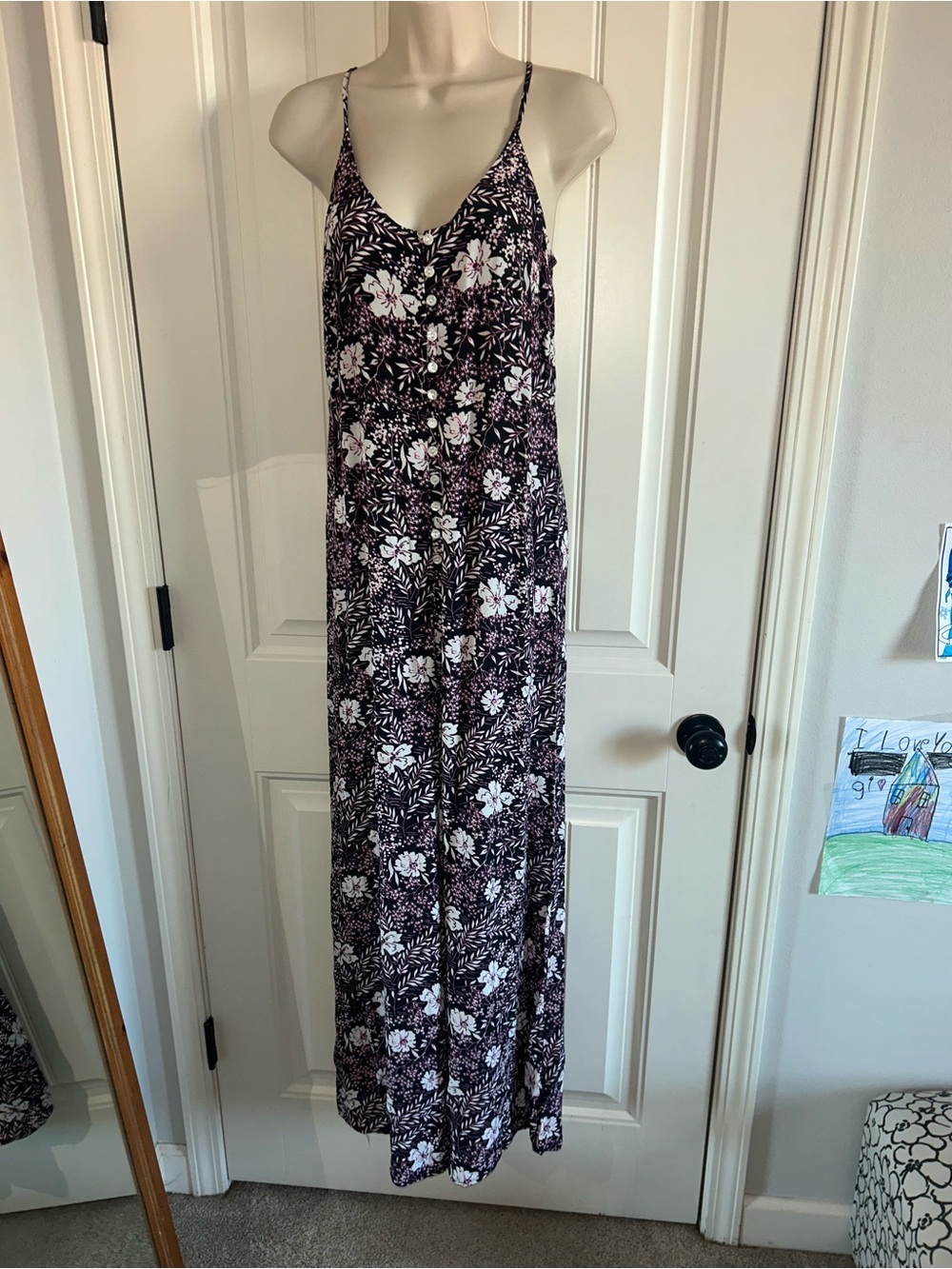 NEW Bobi Black Floral Print Spaghetti Strap Maxi Pantsuit Jumpsuit Sz S